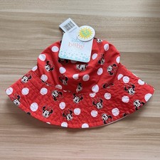 Disney Minnie Mouse Baby Girl 0-12 Months Sun Hat UPF 50 Chin Strap Red White