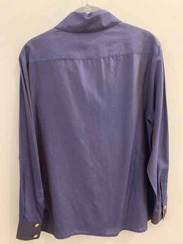 Authentic CHANEL Beautiful Navy Silk Cotton Ruffle Blouse Made In France - Picture 6 of 9