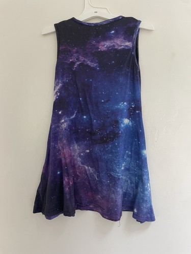 Kid Girl Galactic Space Soft Stretchy Sleeveless Crewneck Tank Dress Blue Purple - Picture 2 of 5