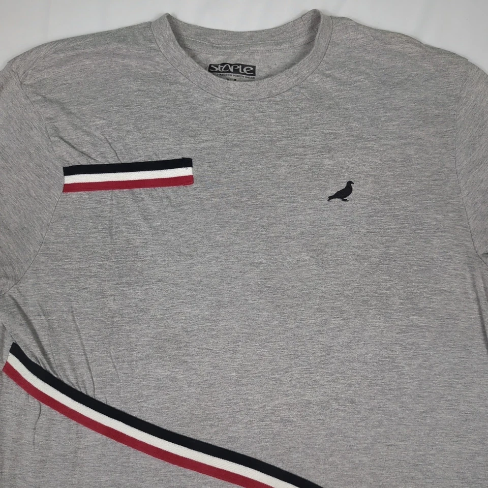 STAPLE PIGEON Gray Sewn On Stripes T-SHIRT Men's S M - Image 3 of 4