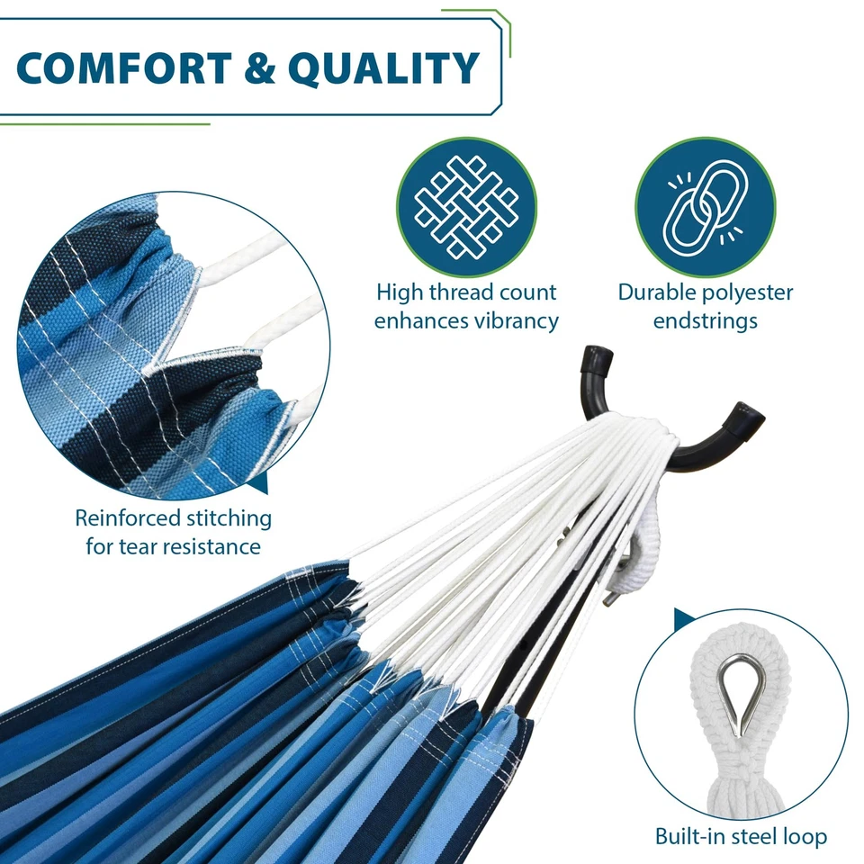 Double Cotton Hammock with Space Saving Steel Stand, Upgraded Polyester End S... - Image 4 of 4