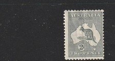 STAMPS  AUST KANGAROO  3ard  WMK    2d  GREY  MLH  CREASING  BACK  FAIRLY HEAVY