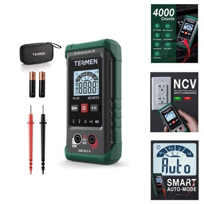 Digital Multimeter 4000 Count Smart Auto-Ranging Voltmeter NCV Tester Green Case