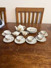 Vintage Miniature Child s Porcelain Tea Set Girl Puppy 20 Piece Tea Set Teapot C