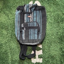 Boho Nepal Woven Baja Backpack Black Blue Aztec Hippie Rucksack