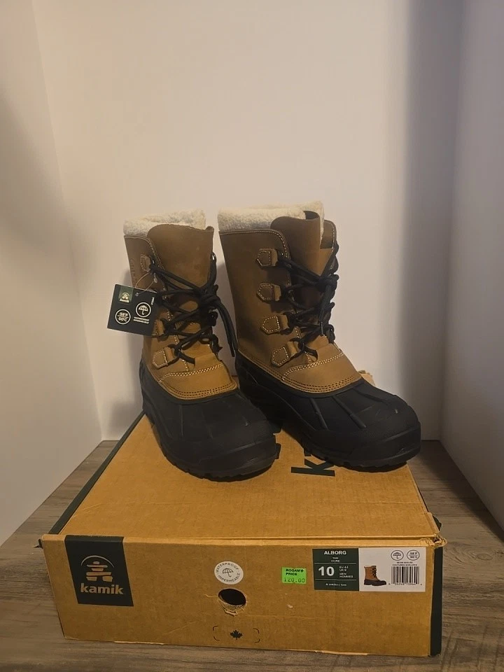 New Mens Size 10 Kamik ALBORG WATERPROOF Winter boot Suede Leather Tan