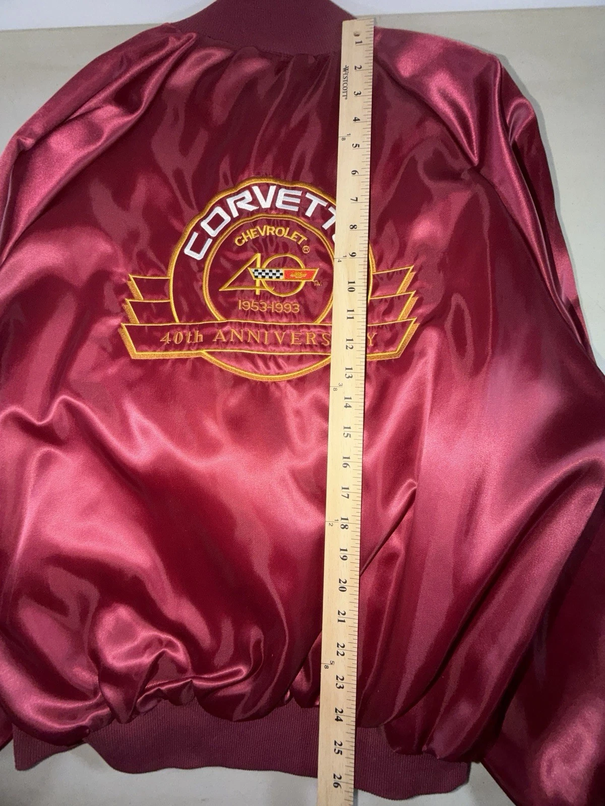 Vintage 90s Chevrolet Corvette 40th Anniversary Bomber Satin Jacket Medium - product detail image 9