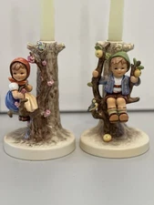 Goebel Hummel Figurine Candle Holders Germany #677 And #676 Apple Tree Boy Girl