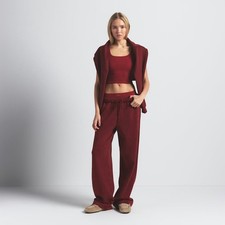 SKIMS Classic Straight Leg Pant Cotton Fleece in Merlot NWT 88 Size Small