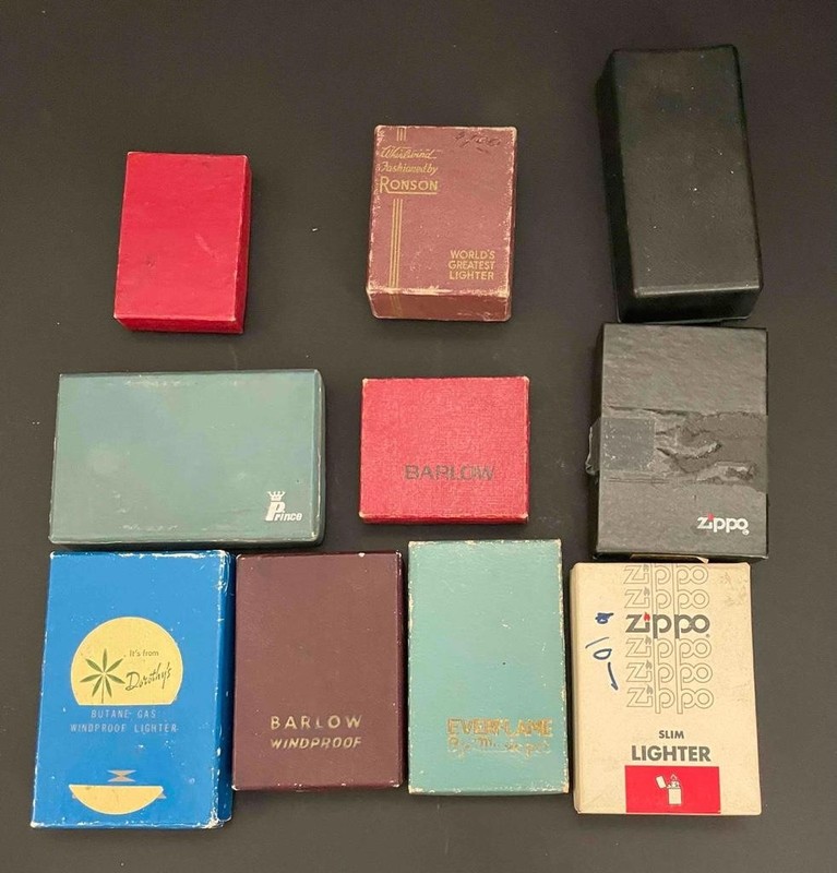 Lot of 10 Vintage Empty Ronson, Prince, Barlow, Zippo & more Lighter Boxes Only