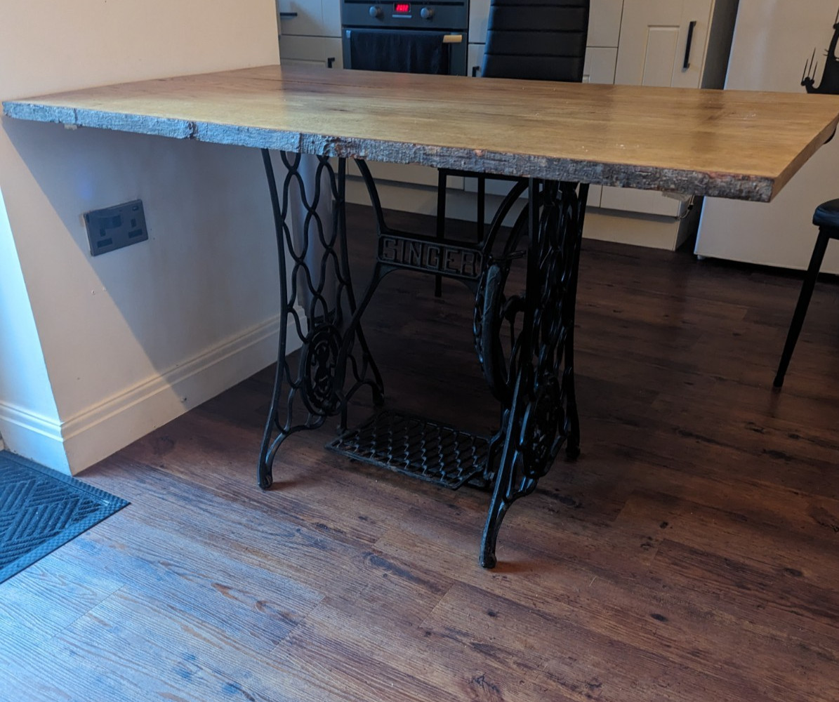 Solid Oak Dining Table and Cast Iron Base