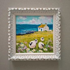 Sheep Oil Painting Original Fine Art Impasto Scotland Heather Unframed 6x6