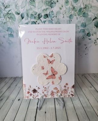 Personalisierte Trauer Denkmal Samen Papier Gastgeschenke rosa Schmetterling Motiv