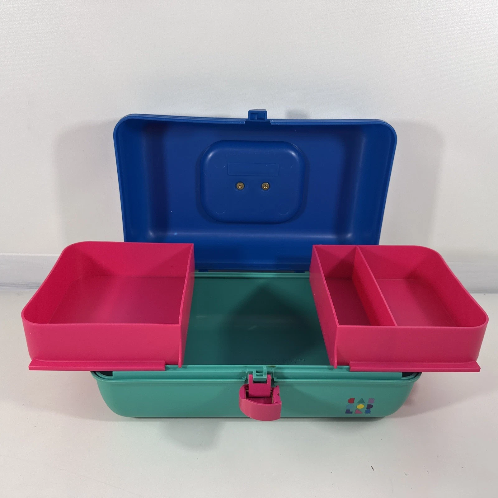 Vtg 90’s Caboodles Cosmetic Organizer Case 2602 2 Slide Trays Blue Teal Pink 🔥