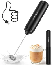 Milk Frother Wand Rechargeable Handheld Drink Mixer, USB-C Electric Whisk wit...