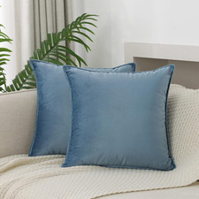 Velvet Stone Blue,Grey Light Blue Throw Pillow Covers Pack of 2 Decorative Soft