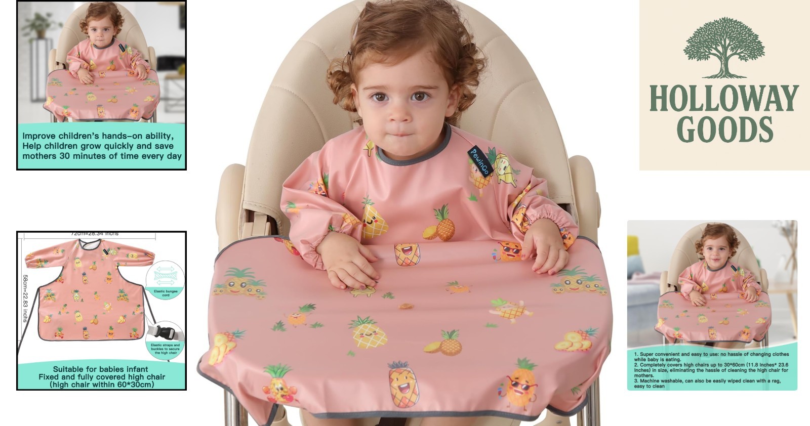 PewinGo Cartoon Baby Weaning Bib with Sleeves – Full Coverage Mess-Free Meal