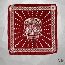 Beautiful Red Skull Head Print Pocket Square Silk Hand Rolled SQR 13" EX COND
