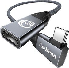 UseBean 240W USB C Extension Cable 1ft, Right Angle C 3.2 Male to Grey