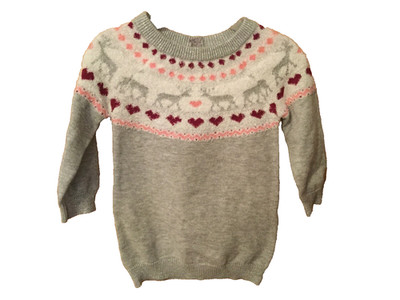 Weihnachtspullover Mädchen Primark Young Dimension 0-3M grau Rentier, neu mit Etikett 6431/4