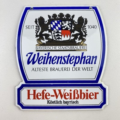 Zapfhahnschild ''Weihenstephan - Hefe Weißbier'', aus Emaille - Bier Brauerei
