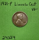1921-P Lincoln Wheat Cent / Penny 1c Vg Very Good