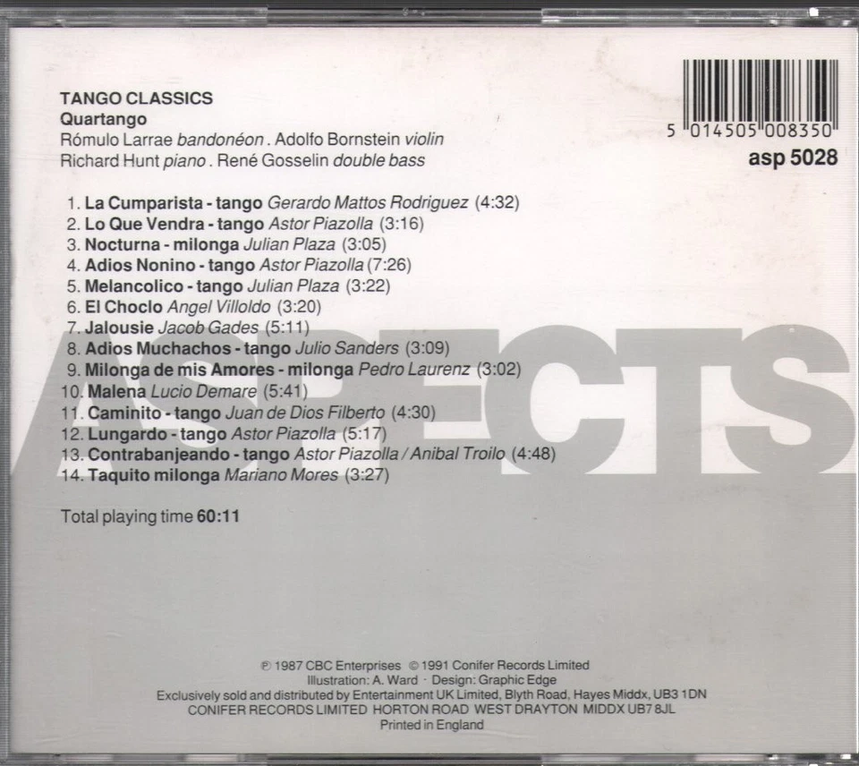Various Artists Tango Classics - Quartango CD UK Aspects 1991 ASP5028 - Image 2 of 2