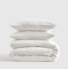 Quince European Linen Duvet Cover Set w/ Shams King/Cal King Size White