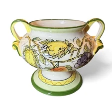 Ceramic Hand Painted Fruit Vase 5-1/2" High x 8" Wide Mint