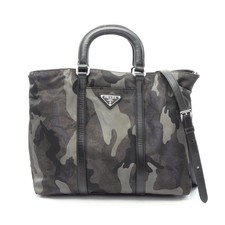 Prada Camouflage Nylon Leather 2Way Handbag Women Green One Size