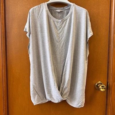 Time and Tru Tee Womens 3XL 22 Gray Heather Twist Front Raglan Cap Short Sleeve