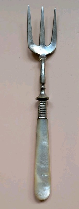 Vintage Beach Cottage Mother Of Pearl Serving Fork Old Flatware Silverware 