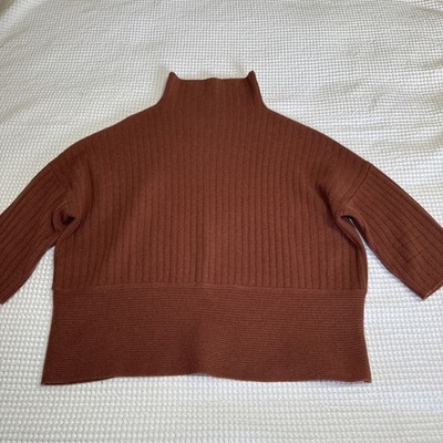 Repeat Cashmere Oversized Pullover Relaxed Fit Womens Sz 40/M Rust Ribbed NWOT