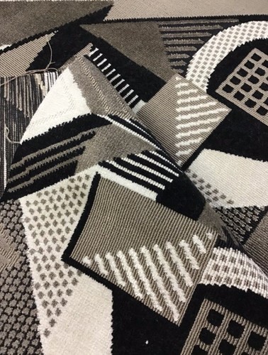 1 Yard- LARSEN TOSHIBI Black and Beige Geometric Velvet Upholstery Fabric - Picture 2 of 6