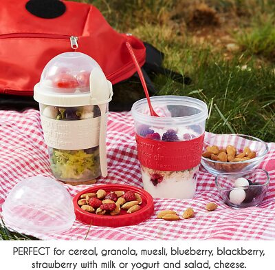 Frühstück Joghurt Tasse Picknick 2 Go/To Go mit Löffel Obst Müsli Behälter UK