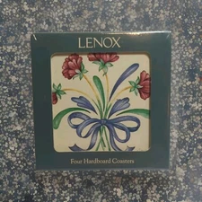SET OF 4 NEW SEALED VTG LENOX POPPIES ON BLUE HARDBOARD COASTERS 4 1/8"
