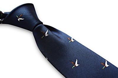 Cravate Pour Homme Frederick Thomas - Bleu Marine Brodé Flamant Rose, Fait Main Au Royaume-Uni