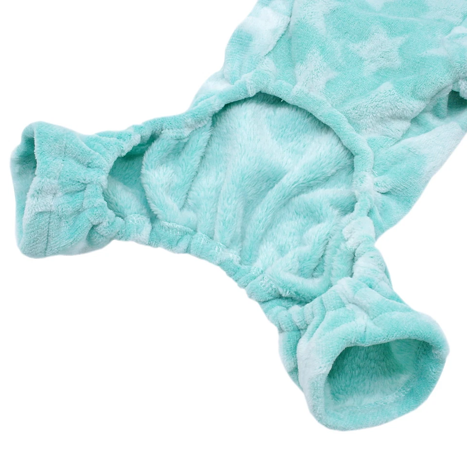 Warm Soft Dog Pajamas Jumpsuit Puppy Small Dog Hoodie Costume Clothes Pink Blue - Image 4 of 4