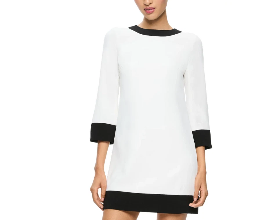 OFF WHITE Mini abito Alice e Olivia Eleonora manica svasata prezzo al pubblico consigliato $395