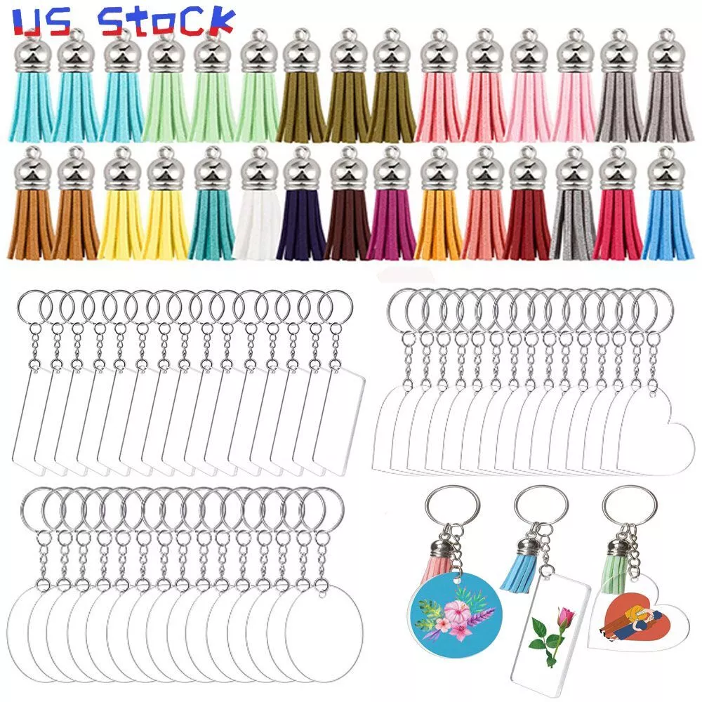 120Pc Acrylic Keychain Blanks with Tassels Kit Bulk Circle Disc for DIY  Crafting