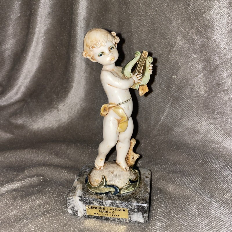 Vtg Fontanini Simonetti Child Music Figure Depose Italy Carrara Marble Base #284