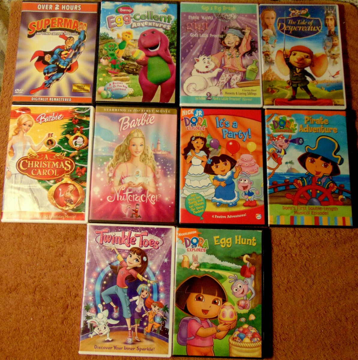 Lot of 10 ANIMATED CHILDREN'S DVDs - Dora The Explorer Barbie