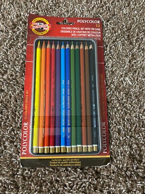Koh-I-Noor Polycolor Drawing Pencil Set, 12 Assorted Colored Pencils in Tin, 1 E