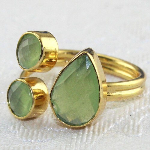 Double Layer Chalcedony Multi-Color Hydro Quartz 24k Gold Plated Adjustable Ring - Picture 32 of 35