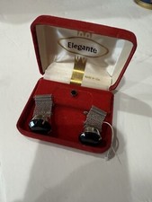 Vintage Black Onyx Elegante Cufflinks And Tie Tack Set Wifh Case