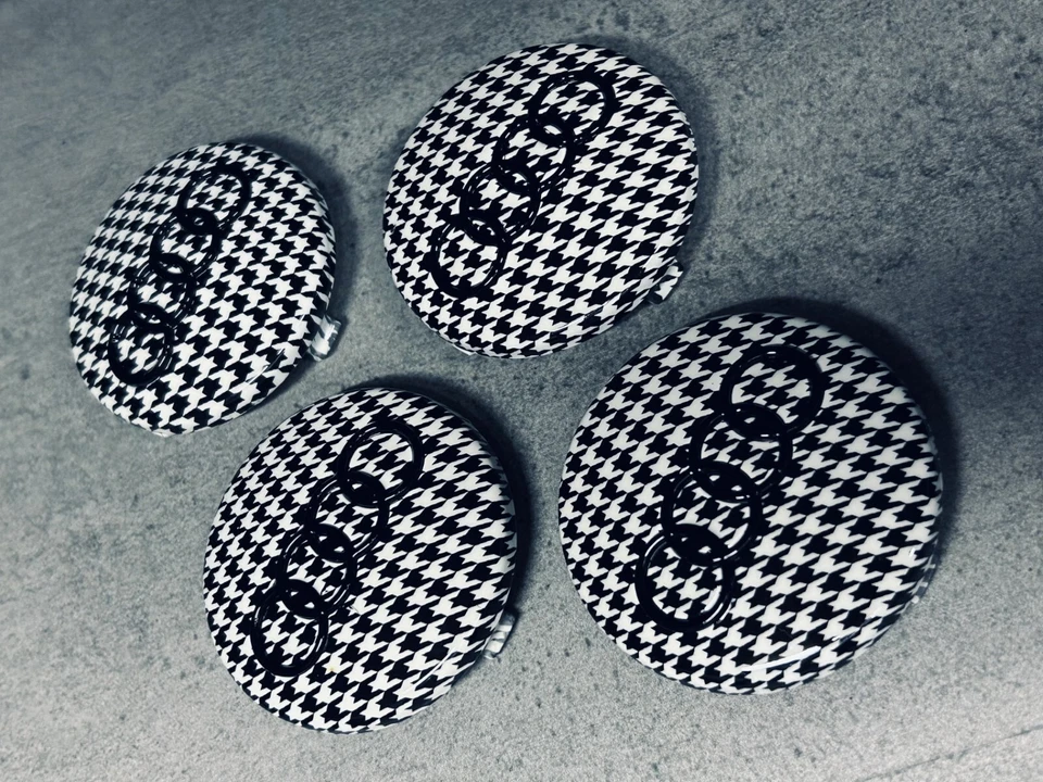 Juego de tapacubos centrales de rueda pata de gallo blanco y negro Audi A3 A4 S4 x4 OEM 4B0-601-170 Foto 3 de 4