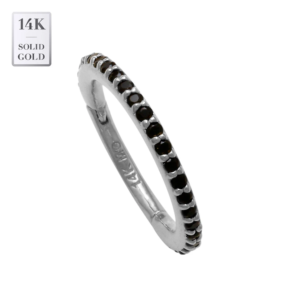 14K REAL Solid Gold Black CZ Hoop Piercing Septum Body Hoop Ring Cartilage 16G - Image 4 of 4
