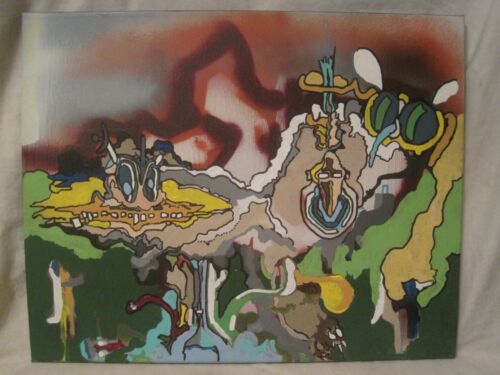 original outsider art modern painting " This Could Be A Machine" abstract canvas - Foto 1 di 5