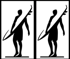 Surfer with Surfboard Two 5" Black Vinyl Decals Car Truck Van Tablet Bumper RV