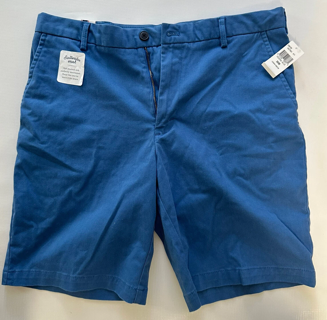 IZOD Men's Stretch Flat Front Cotton-Polyester Chino Short, Federal Blue, 32W